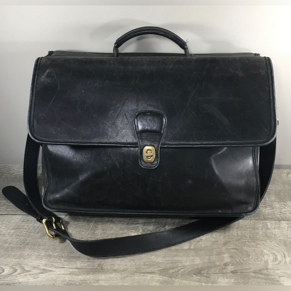 Vintage Coach 2Way Beekman Black Leather Briefcase Messenger Shoulder Laptop Bag